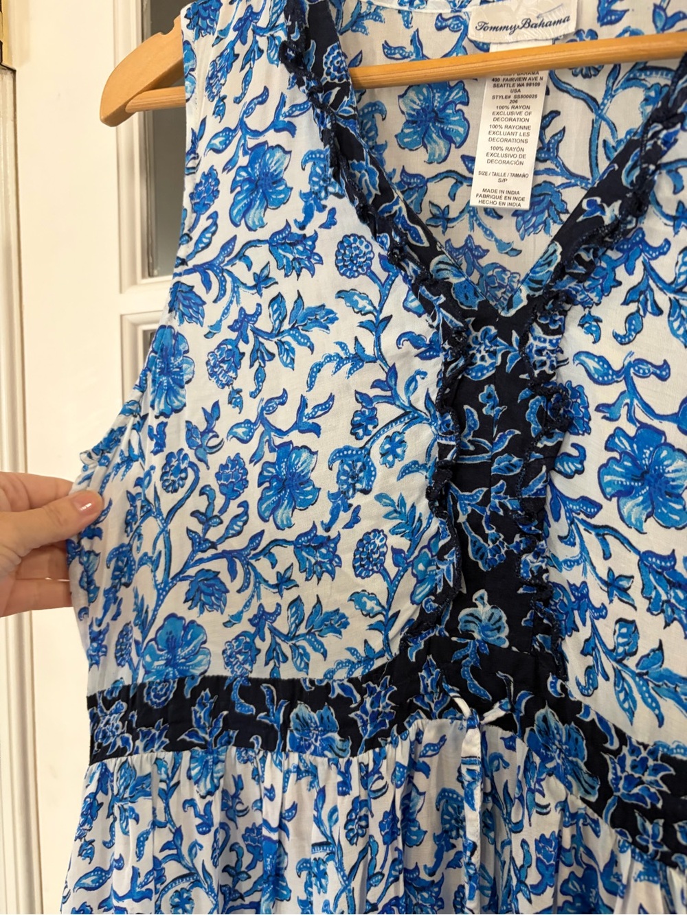 TOMMY BAHAMA Woodblock  Ruffle Dress - Size S - Picture 6 of 7
